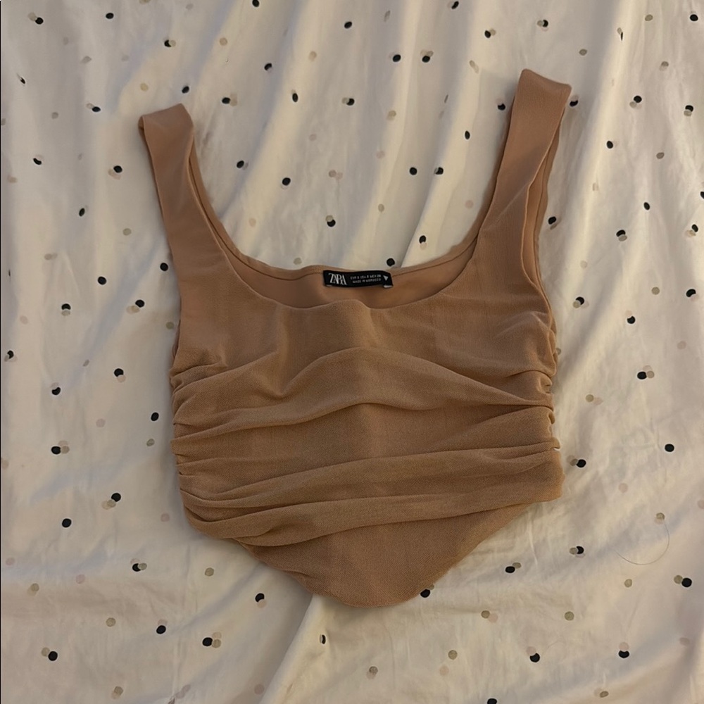Zara Tan Ruched Crop Camisole